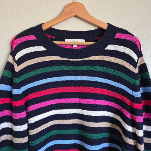 LOFT Multi Rainbow Striped Textured Stitch Sweater Knit Pullover Size Women's XL - Picture 3 of 11